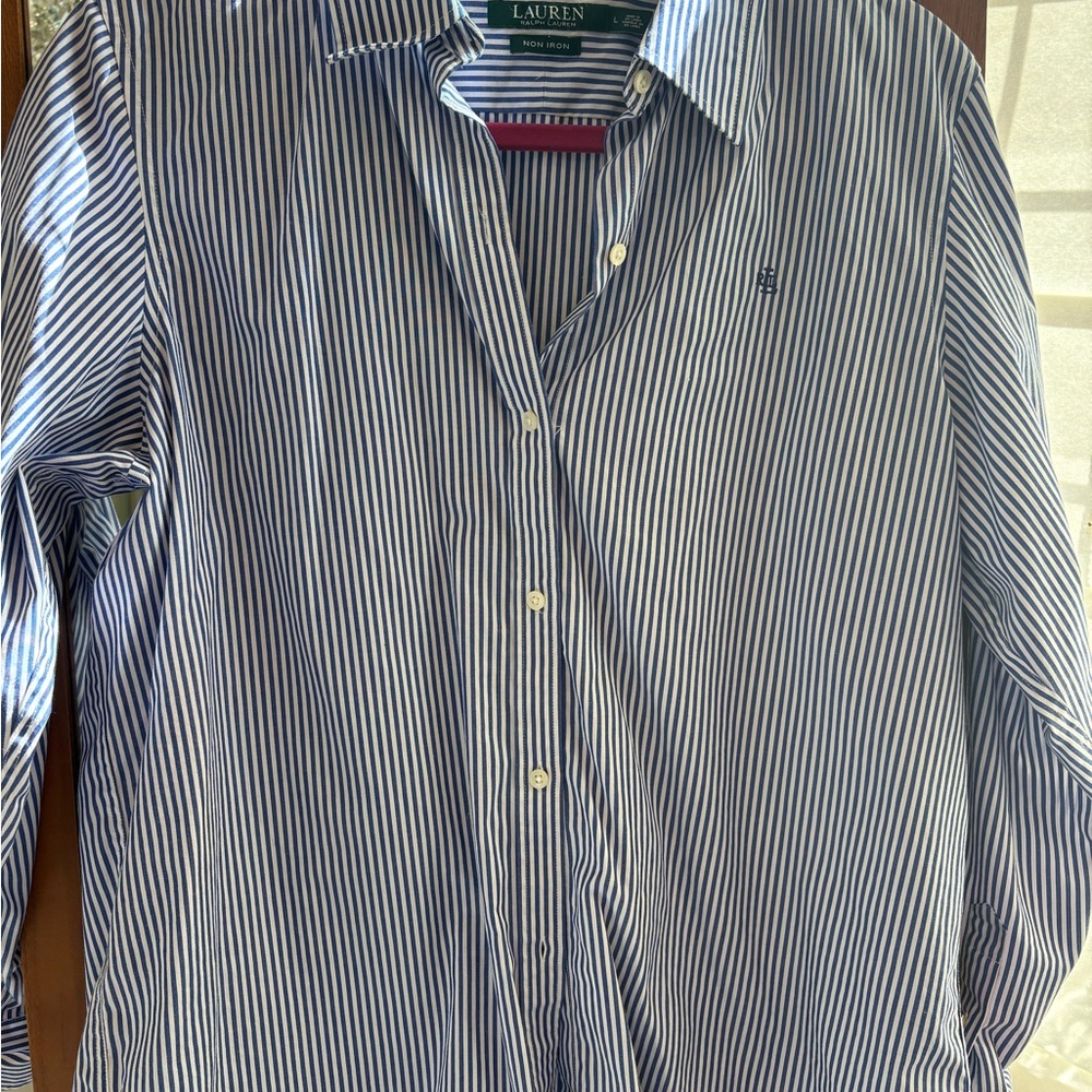Ralph Lauren Blue and White Striped Easy Care 100% Cotton Women’s Shirt - Picture 2 of 4